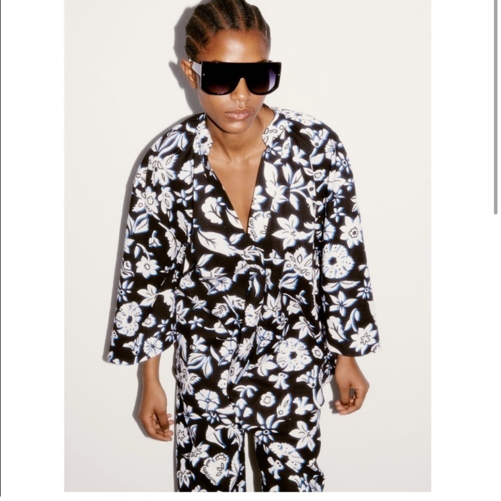 “Zara Monochrome Floral Shirt - Black & White - Picture 2 of 5